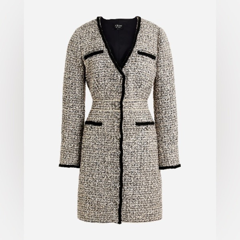 J Crew Collection V-Neck Lady Dress In Tinsel Tweed Gold Grey Lurex Tweed